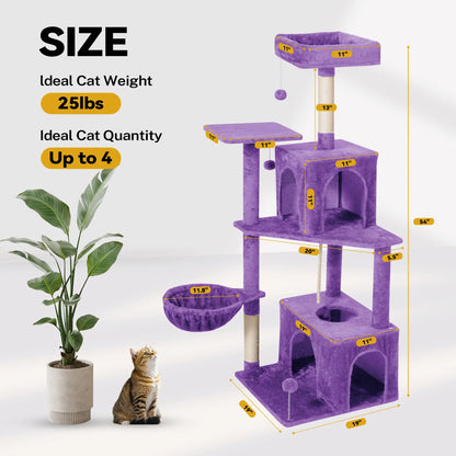 Wecharmer Indoor Cat Tree Tower with Green Leaf Design, Plush Condo and Hanging Ball, Pet Furniture with Scratching Posts