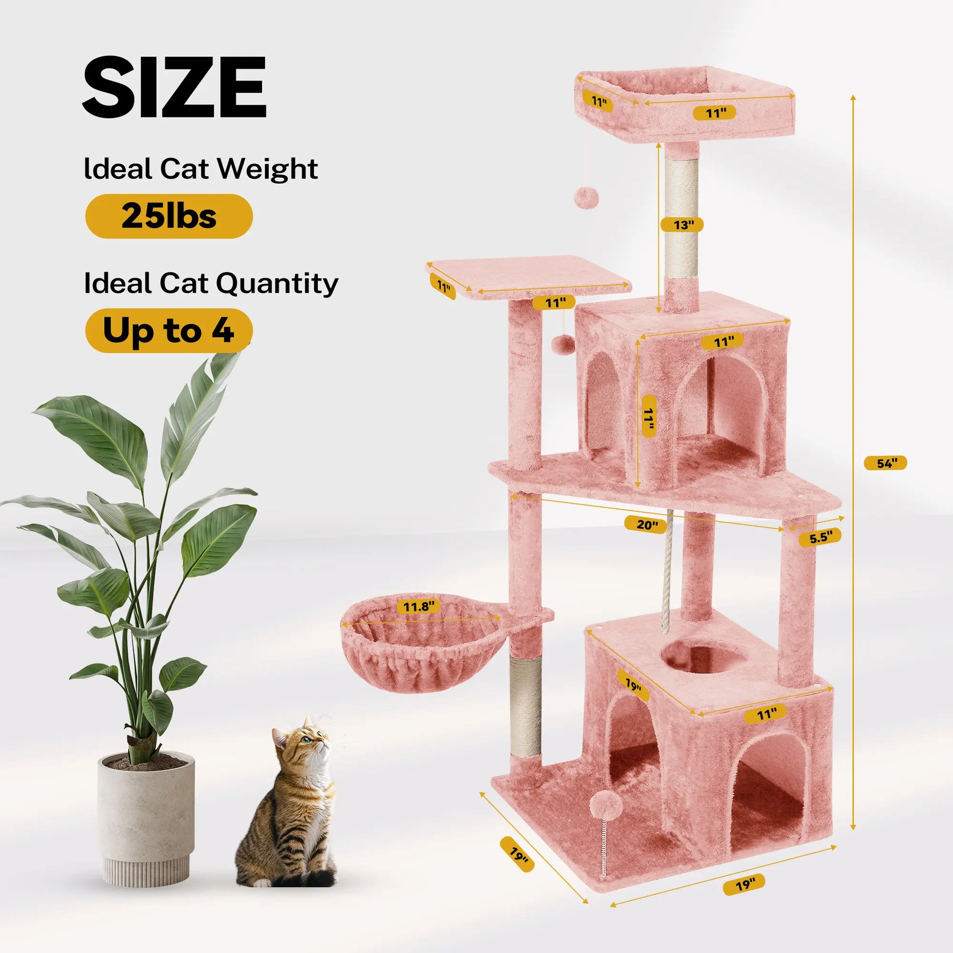 Wecharmer Indoor Cat Tree Tower with Green Leaf Design, Plush Condo and Hanging Ball, Pet Furniture with Scratching Posts