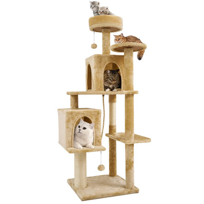 Wecharmer Indoor Cat Tree Tower with Green Leaf Design, Plush Condo and Hanging Ball, Pet Furniture with Scratching Posts