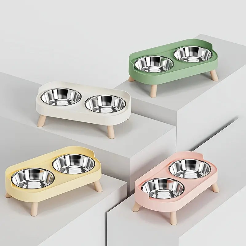 Double Bowl Design Pet Feeding Bowl, Anti-Knock Cat Dog Drinking Water Feeding Basin, Pet Supplies for Indoor Outdoor Use