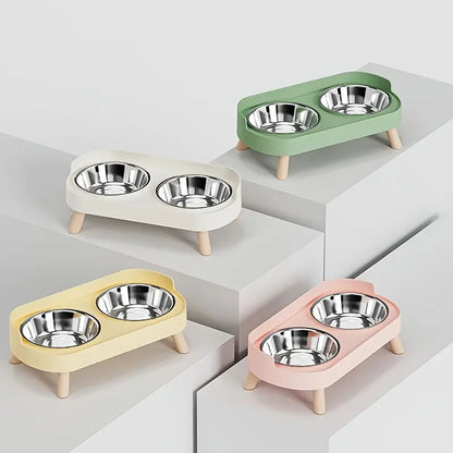 Double Bowl Design Pet Feeding Bowl, Anti-Knock Cat Dog Drinking Water Feeding Basin, Pet Supplies for Indoor Outdoor Use