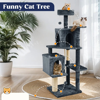Wecharmer Indoor Cat Tree Tower with Green Leaf Design, Plush Condo and Hanging Ball, Pet Furniture with Scratching Posts