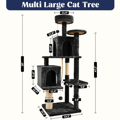Wecharmer Indoor Cat Tree Tower with Green Leaf Design, Plush Condo and Hanging Ball, Pet Furniture with Scratching Posts