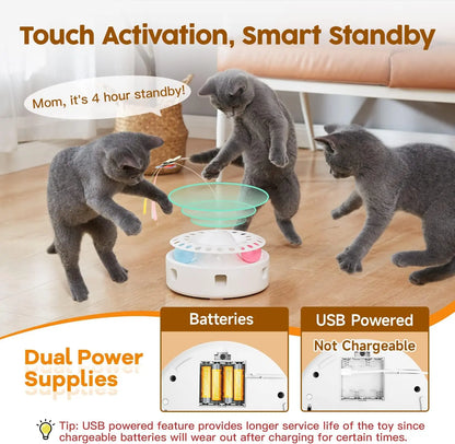 3-in-1 Interactive Wobbling Cat Roller Toy with Moving Feather and 360° Rotating Food Dispensing Feature for Anxiety Relief and Enhanced Playtime