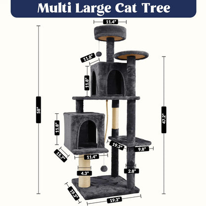 Wecharmer Indoor Cat Tree Tower with Green Leaf Design, Plush Condo and Hanging Ball, Pet Furniture with Scratching Posts