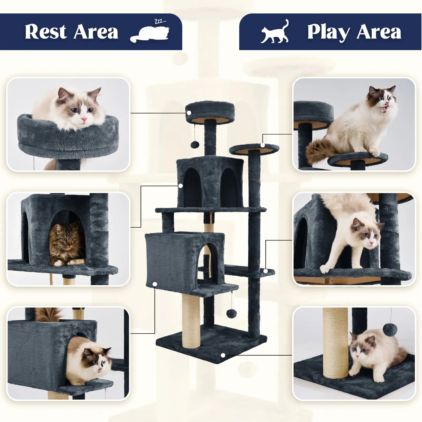 Wecharmer Indoor Cat Tree Tower with Green Leaf Design, Plush Condo and Hanging Ball, Pet Furniture with Scratching Posts