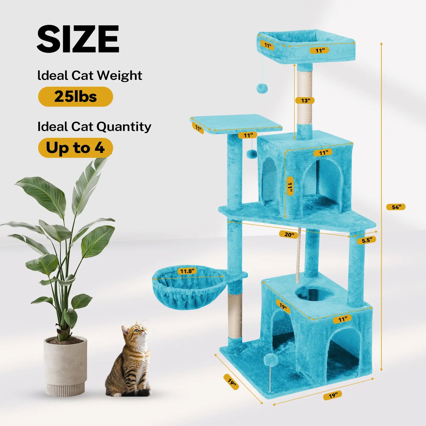 Wecharmer Indoor Cat Tree Tower with Green Leaf Design, Plush Condo and Hanging Ball, Pet Furniture with Scratching Posts