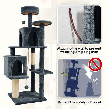 Wecharmer Indoor Cat Tree Tower with Green Leaf Design, Plush Condo and Hanging Ball, Pet Furniture with Scratching Posts