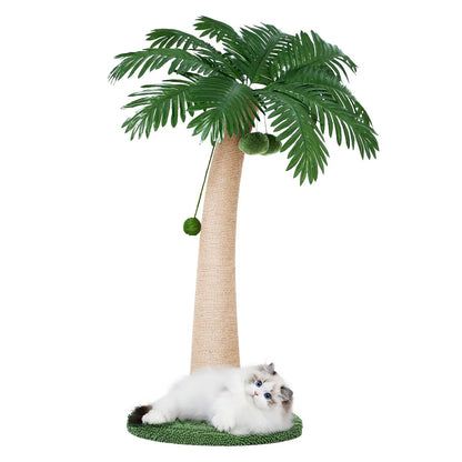 Wecharmer Indoor Cat Tree Tower with Green Leaf Design, Plush Condo and Hanging Ball, Pet Furniture with Scratching Posts