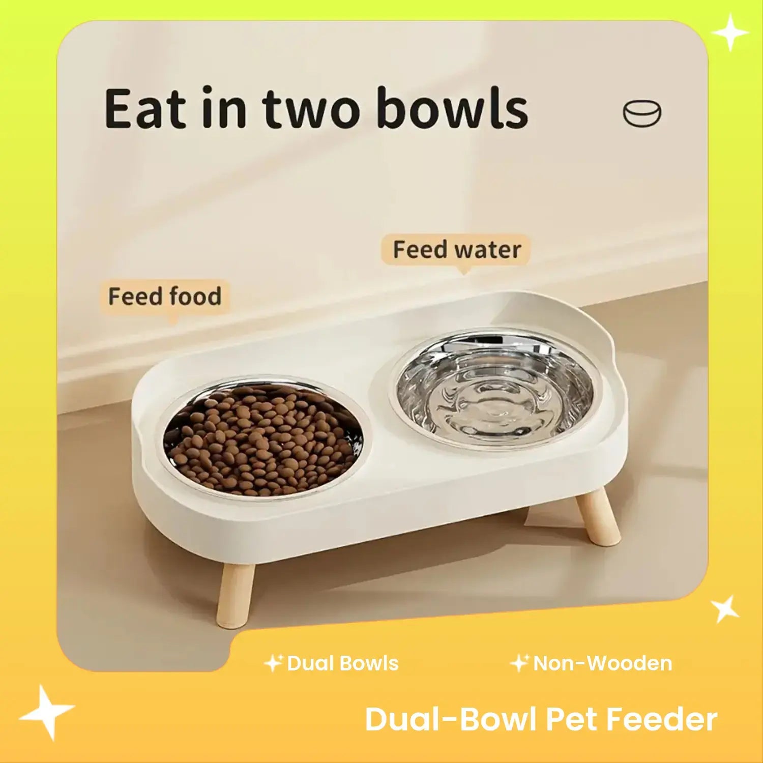 Double Bowl Design Pet Feeding Bowl, Anti-Knock Cat Dog Drinking Water Feeding Basin, Pet Supplies for Indoor Outdoor Use