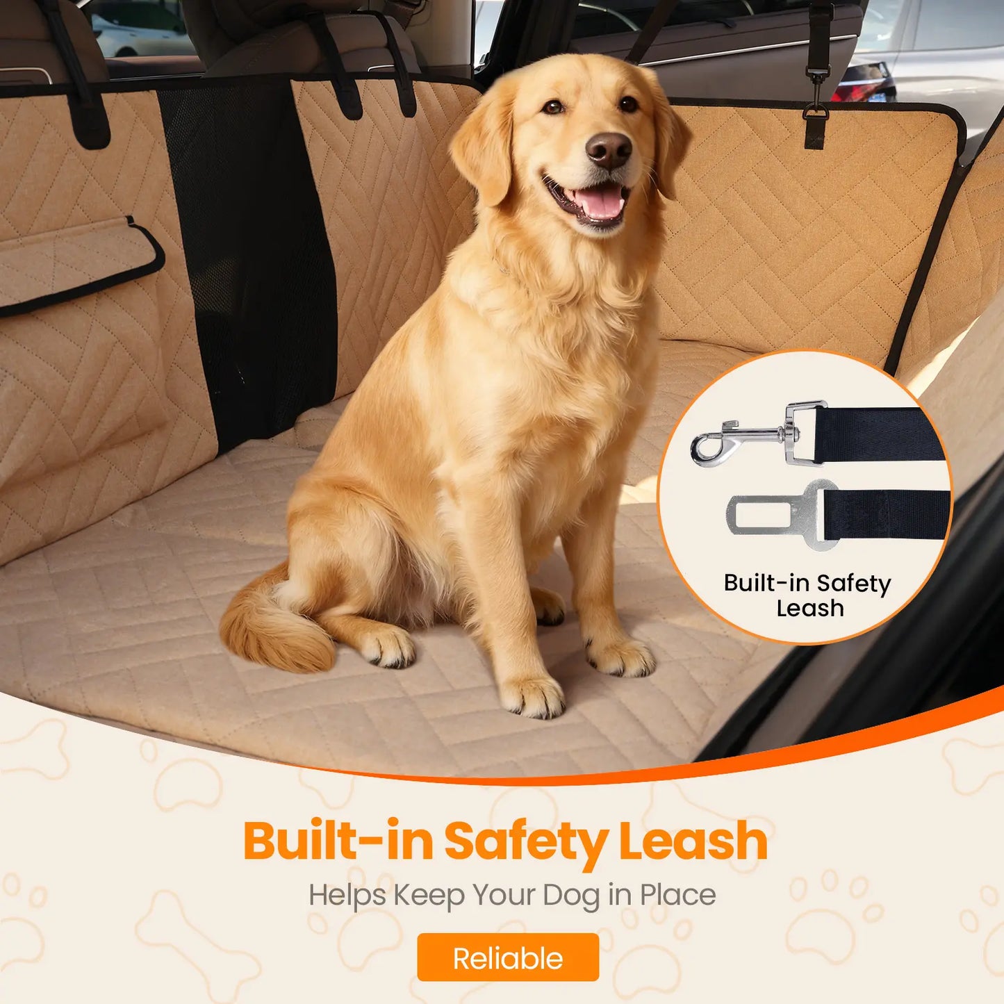 Dog Car Seat Cover for Large Dogs, Full-Cover Waterproof Back Seat Protector, Foldable, Beige/Black