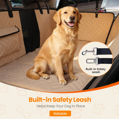 Dog Car Seat Cover for Large Dogs, Full-Cover Waterproof Back Seat Protector, Foldable, Beige/Black