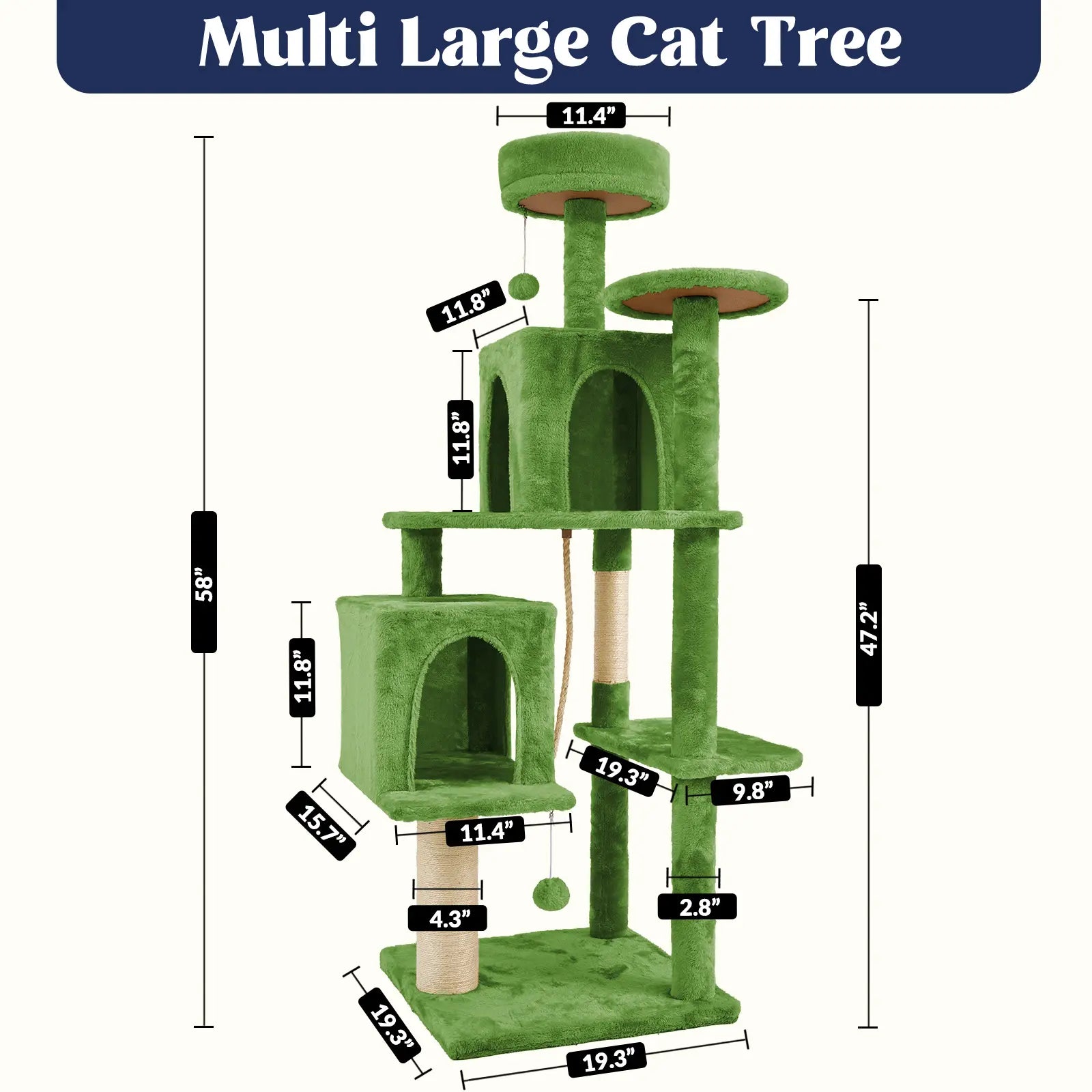 Wecharmer Indoor Cat Tree Tower with Green Leaf Design, Plush Condo and Hanging Ball, Pet Furniture with Scratching Posts