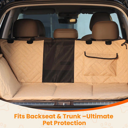 Dog Car Seat Cover for Large Dogs, Full-Cover Waterproof Back Seat Protector, Foldable, Beige/Black