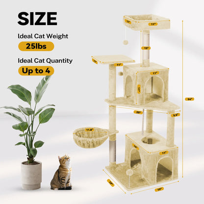 Wecharmer Indoor Cat Tree Tower with Green Leaf Design, Plush Condo and Hanging Ball, Pet Furniture with Scratching Posts