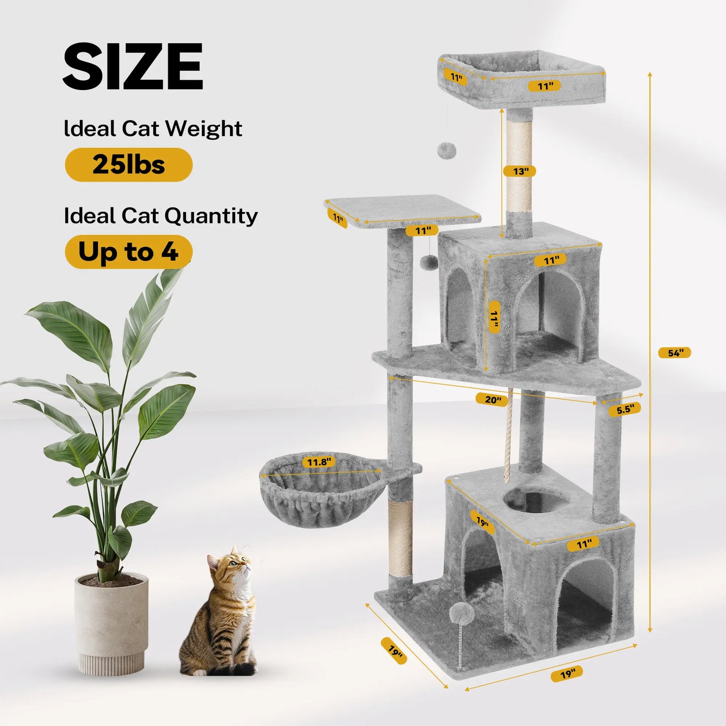 Wecharmer Indoor Cat Tree Tower with Green Leaf Design, Plush Condo and Hanging Ball, Pet Furniture with Scratching Posts