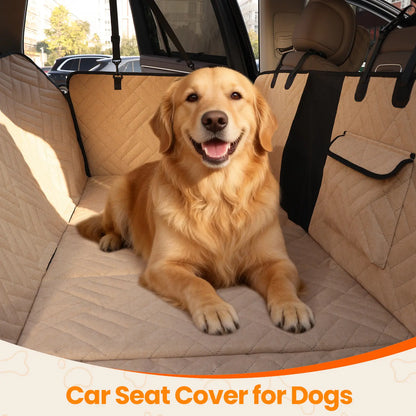 Dog Car Seat Cover for Large Dogs, Full-Cover Waterproof Back Seat Protector, Foldable, Beige/Black