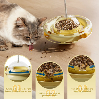 3-in-1 Interactive Wobbling Cat Roller Toy with Moving Feather and 360° Rotating Food Dispensing Feature for Anxiety Relief and Enhanced Playtime