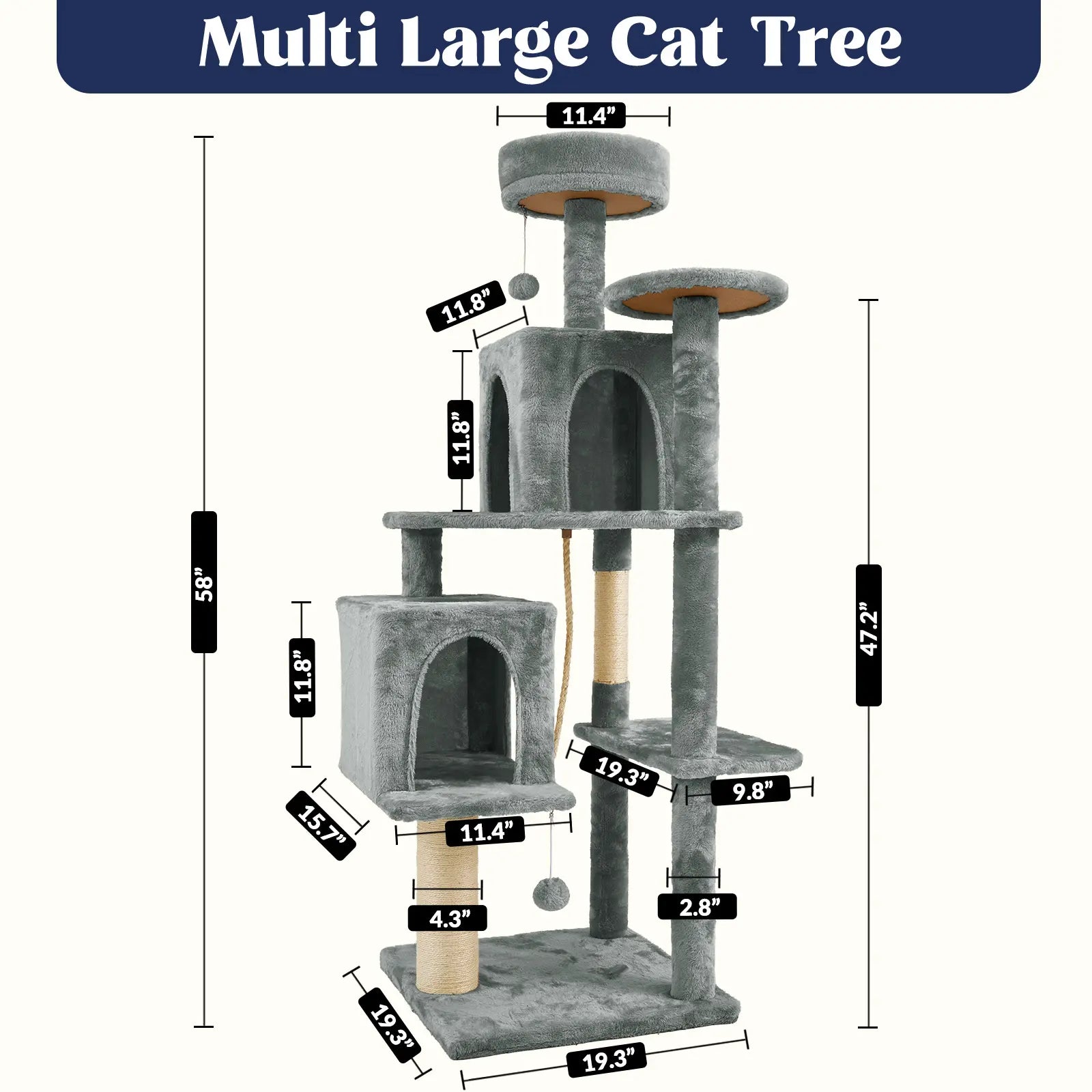 Wecharmer Indoor Cat Tree Tower with Green Leaf Design, Plush Condo and Hanging Ball, Pet Furniture with Scratching Posts