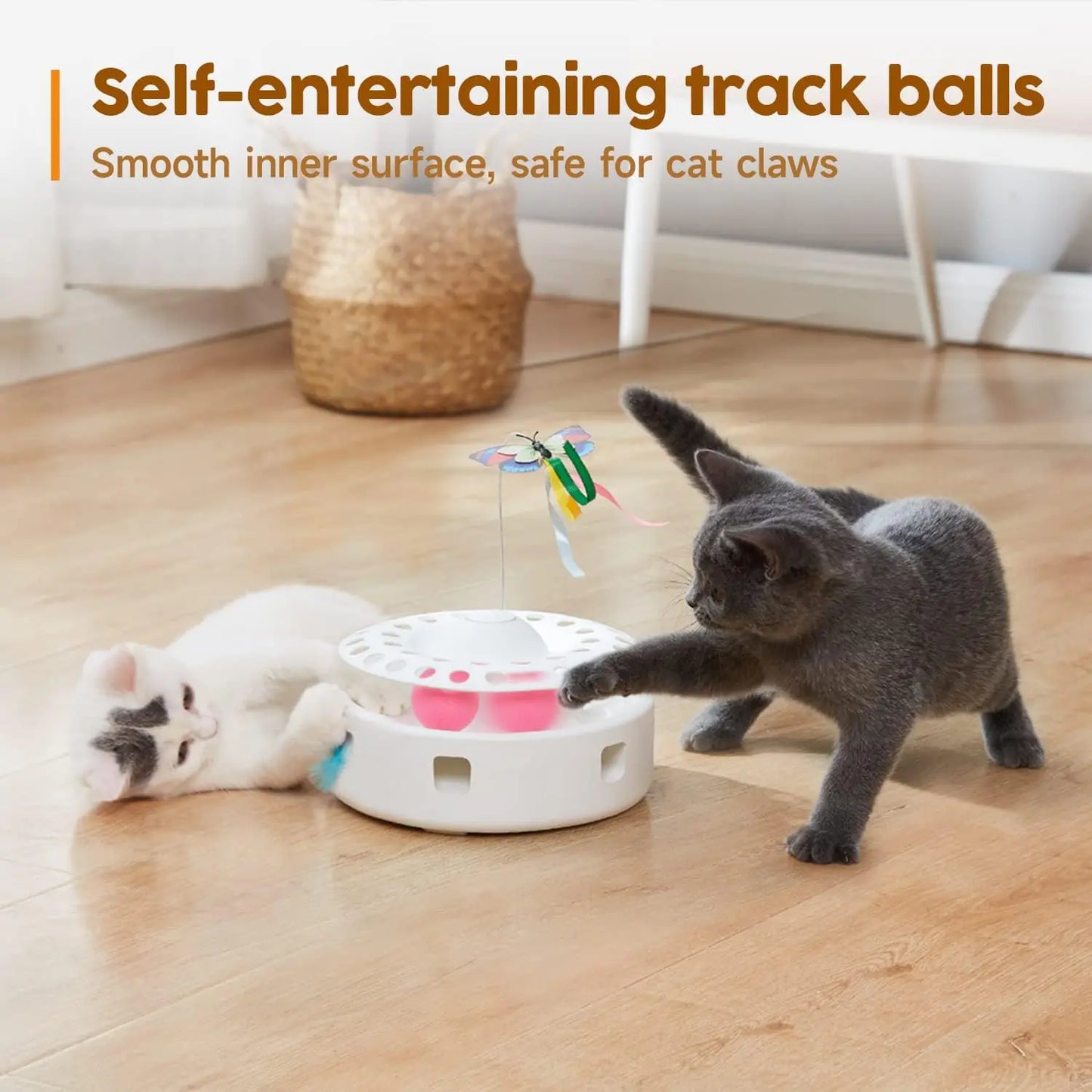 3-in-1 Interactive Wobbling Cat Roller Toy with Moving Feather and 360° Rotating Food Dispensing Feature for Anxiety Relief and Enhanced Playtime